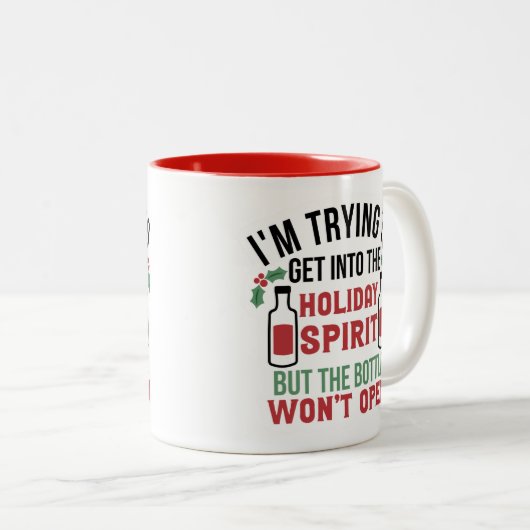 おもしろいクリスマスことわざホリデーコーヒーティー ツートーンマグカップ (正面右)