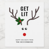 おもしろいクリスマスに赤い白のトナカイが点灯 ワインラベル (シングルラベル)