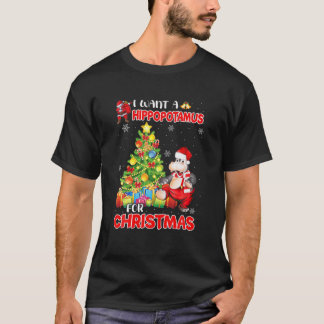 おもしろいクリスマスのカバXmにカバが欲しい Tシャツ