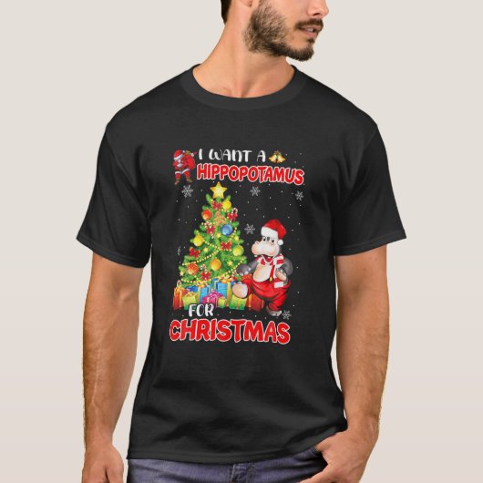 おもしろいクリスマスのカバXmにカバが欲しい Tシャツ (正面)