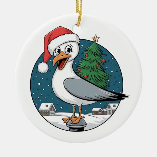 おもしろいクリスマスのカモメのチップ – クリスマスカモメ セラミックオーナメント (正面)