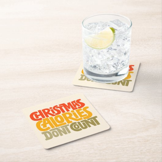 おもしろいクリスマスのカロリー数デザイン スクエアペーパーコースター (インサイチュ)