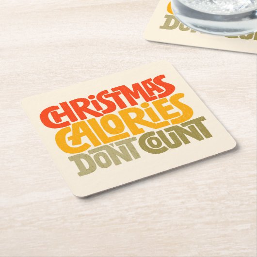 おもしろいクリスマスのカロリー数デザイン スクエアペーパーコースター (アングル)