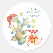 おもしろいクリスマスのサボテン家族の名前Covid 2020 ラウンドシール (正面)