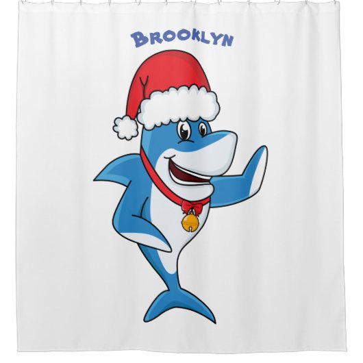 おもしろいクリスマスのサメイラストレーション シャワーカーテン (正面)