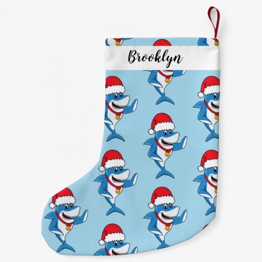 おもしろいクリスマスのサメイラストレーション スモールクリスマスストッキング (裏面)