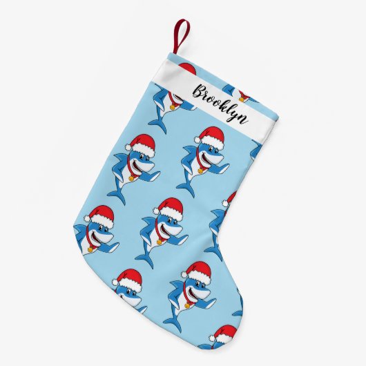 おもしろいクリスマスのサメイラストレーション スモールクリスマスストッキング (正面 (吊り時))