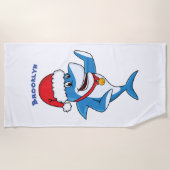 おもしろいクリスマスのサメイラストレーション ビーチタオル (正面)