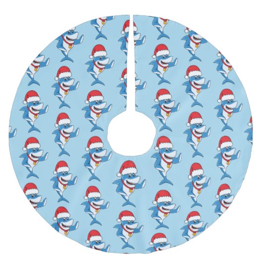 おもしろいクリスマスのサメイラストレーション ブラッシュドポリエステルツリースカート (正面)