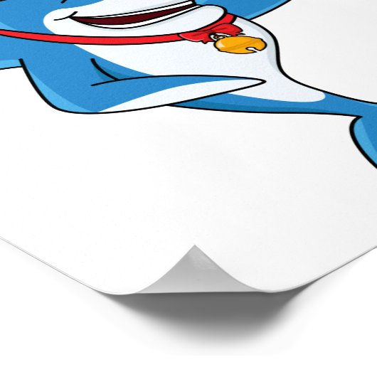 おもしろいクリスマスのサメイラストレーション ポスター (角)