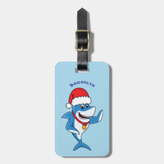おもしろいクリスマスのサメイラストレーション ラゲッジタグ (正面縦)