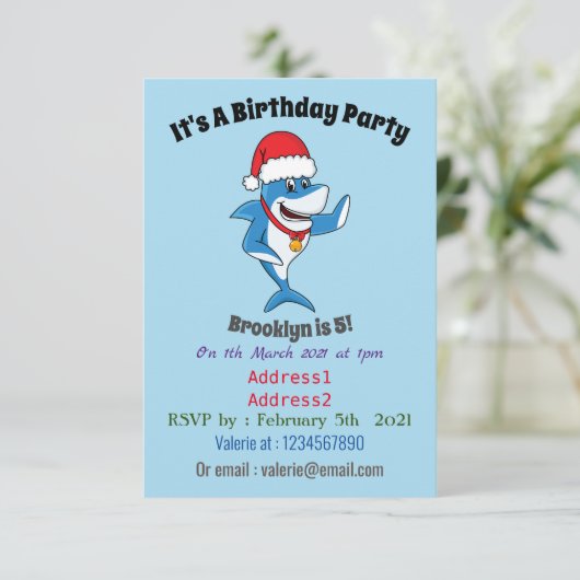 おもしろいクリスマスのサメイラストレーション 招待状 (スタンド正面)