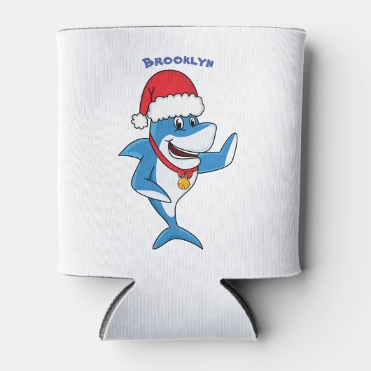 おもしろいクリスマスのサメイラストレーション 缶クーラー (正面)
