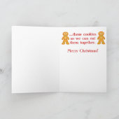 おもしろいクリスマスのジンジャーブレッドのクッキーのジョーク シーズンカード (内部)