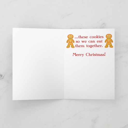 おもしろいクリスマスのジンジャーブレッドのクッキーのジョーク シーズンカード (内部)