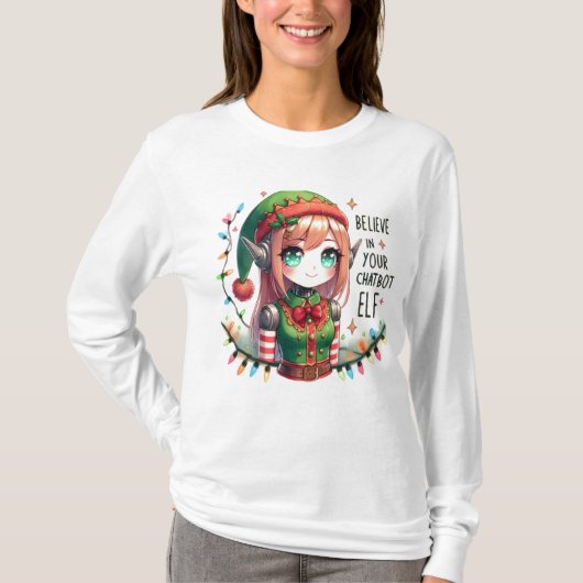 おもしろいクリスマスのチャットボ信じットミームの小妖精や小人 Tシャツ (正面)