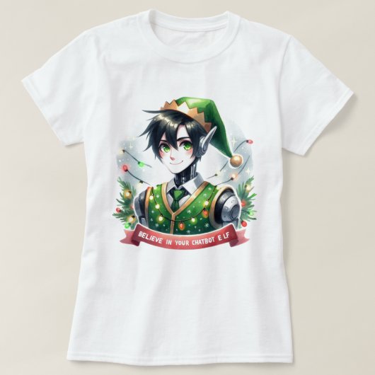 おもしろいクリスマスのチャットボ信じットミームの小妖精や小人 Tシャツ (デザイン正面)