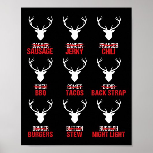 おもしろいクリスマスのトナカイ狩り鹿肉狩り ポスター (正面)