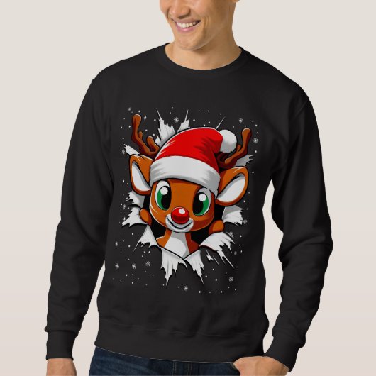 おもしろいクリスマスのトナカイ スウェットシャツ (正面)