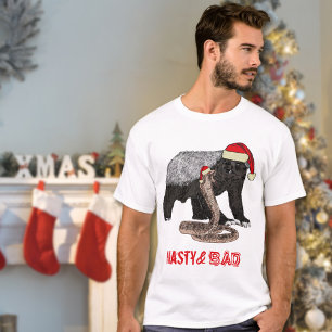 おもしろいクリスマスのハニーバッジャーとスネークスローガン Tシャツ