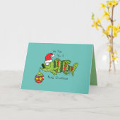 おもしろいクリスマスのバス釣り魚 かわいい漫画 カード (黄色い花)