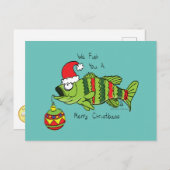 おもしろいクリスマスのバス釣り魚 かわいい漫画 ポストカード (正面/裏面)