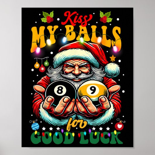 おもしろいクリスマスのビリヤードキス ポスター (正面)
