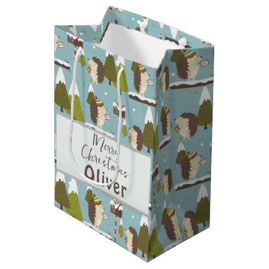おもしろいクリスマスのヘッジホグの子供の名前 ミディアムペーパーバッグ (正面アングル)
