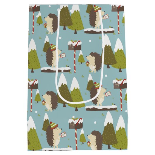 おもしろいクリスマスのヘッジホグの子供の名前 ミディアムペーパーバッグ (裏面)