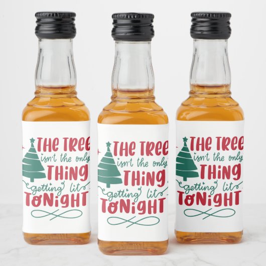 おもしろいクリスマスのライトツリーのワードアート リキュールボトルラベル (ボトル)