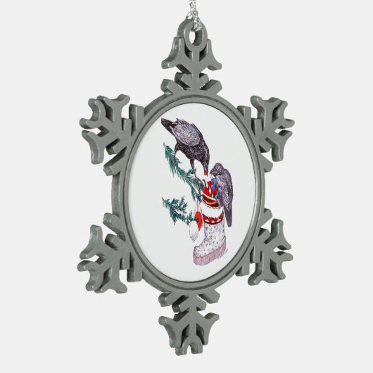 おもしろいクリスマスのラヴェンスとストッキングギフトホリデー スノーフレークピューターオーナメント (左)