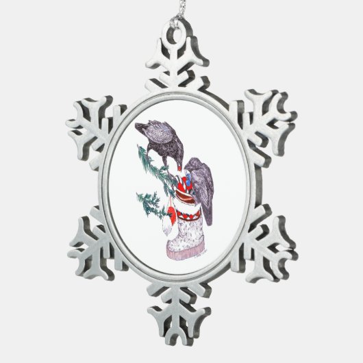 おもしろいクリスマスのラヴェンスとストッキングギフトホリデー スノーフレークピューターオーナメント (右)