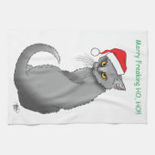 おもしろいクリスマスの不機嫌な猫 キッチンタオル (横)