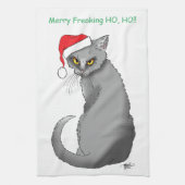 おもしろいクリスマスの不機嫌な猫 キッチンタオル (縦)