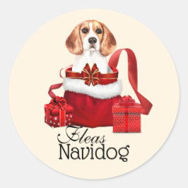 おもしろいクリスマスの休日のビーグル犬のノミnavidog ラウンドシール