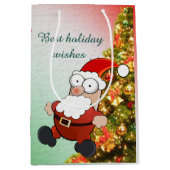 おもしろいクリスマスの木の上飾にのサンタクロース ミディアムペーパーバッグ (正面)