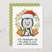 おもしろいクリスマスの歌のジョーク ペンギン シーズンカード (正面/裏面)