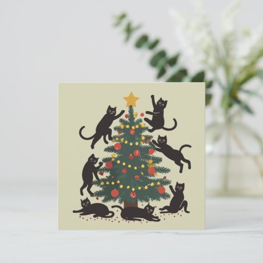 おもしろいクリスマスの猫好き ハッピーニャンニューイヤー シーズンカード (スタンド正面)