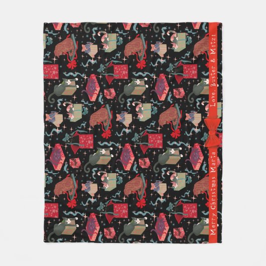 おもしろいクリスマスの箱の中の猫パーソナライズされた フリースブランケット (正面)