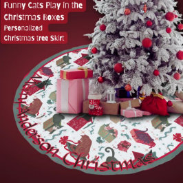 おもしろいクリスマスの箱の中の猫パーソナライズされた ブラッシュドポリエステルツリースカート