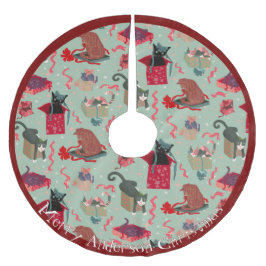 おもしろいクリスマスの箱の中の猫パーソナライズされた ブラッシュドポリエステルツリースカート