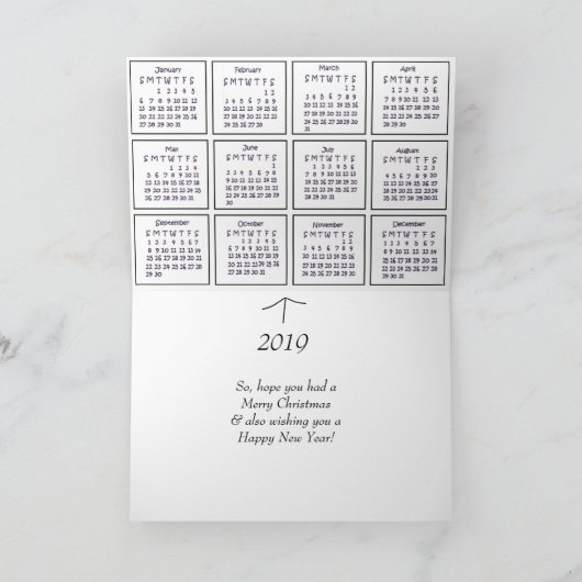 おもしろいクリスマスの終わりと新年のお祝い カード (内部)