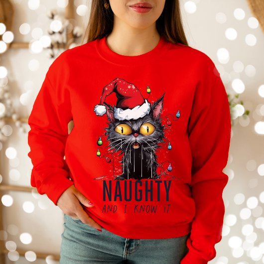 おもしろいクリスマスの黒猫といけな私は知っている Tシャツ