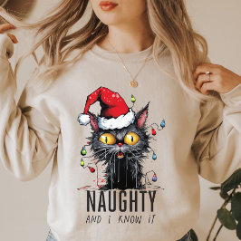 おもしろいクリスマスの黒猫といけな私は知っている Tシャツ