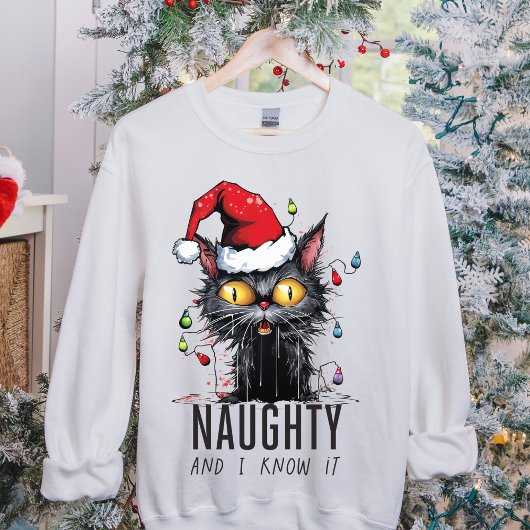 おもしろいクリスマスの黒猫といけな私は知っている Tシャツ