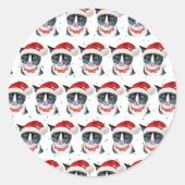 おもしろいクリスマスの黒猫と白猫の水色 ラウンドシール (正面)