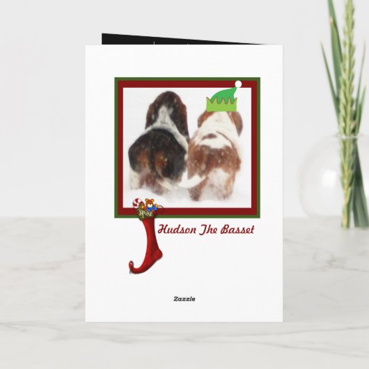 おもしろいクリスマスの「小妖精や小人」が棚に置かれている カード (裏面)