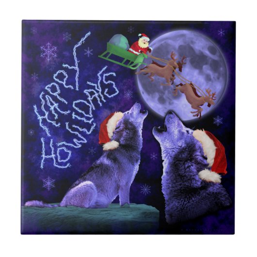 おもしろいクリスマスウルフハウリデイズプンユーモアのある タイル (正面)