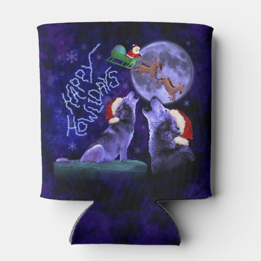 おもしろいクリスマスウルフプンハッピーハウリデイ 缶クーラー (裏面)