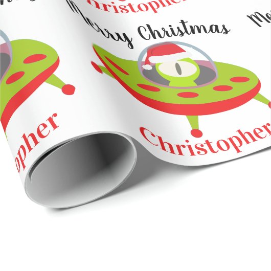 おもしろいクリスマスエイリアン宇宙船 ラッピングペーパー (ロールコーナー)